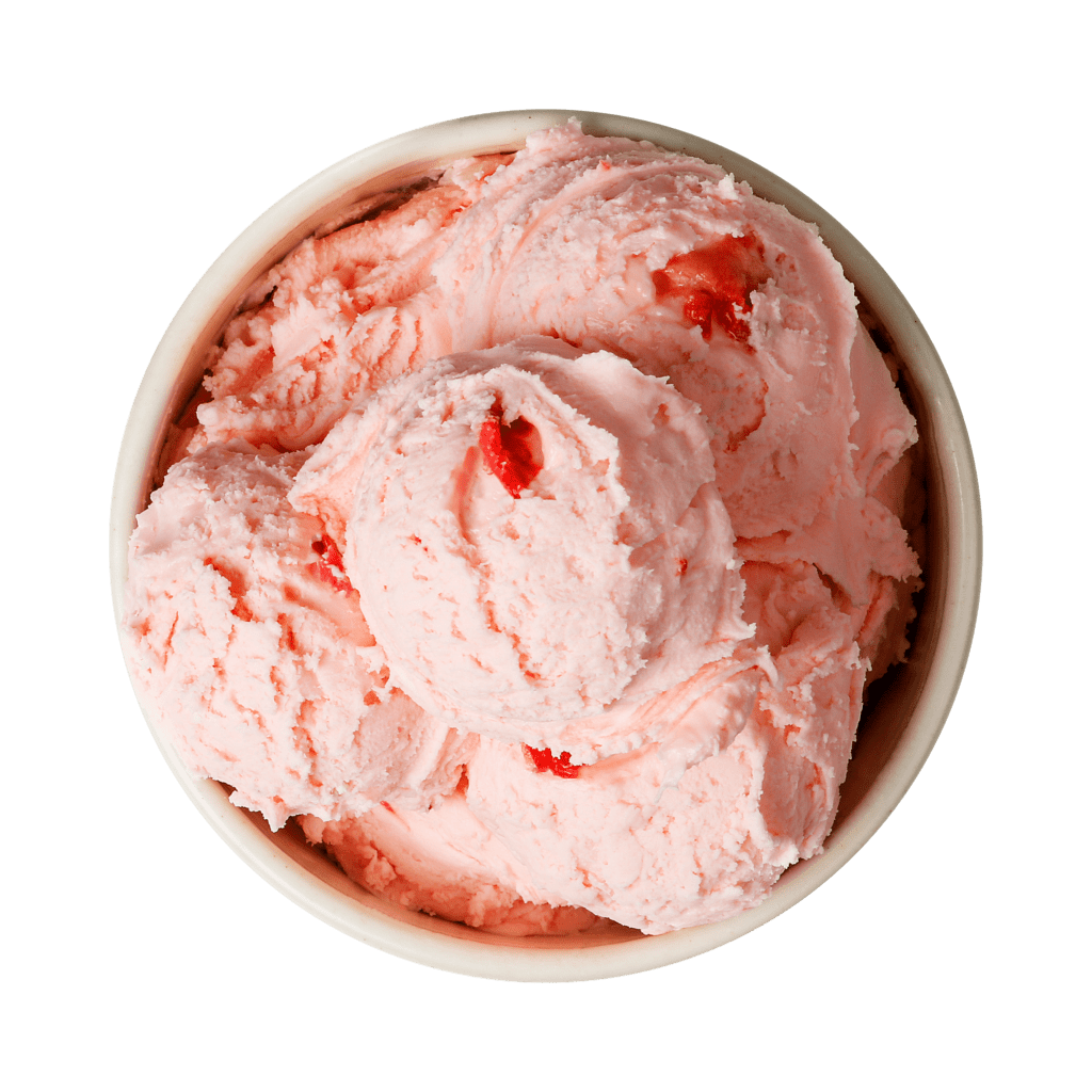 Funny Farm Goat Milk Ice Cream, Mystic Strawberry (Pint) scoop