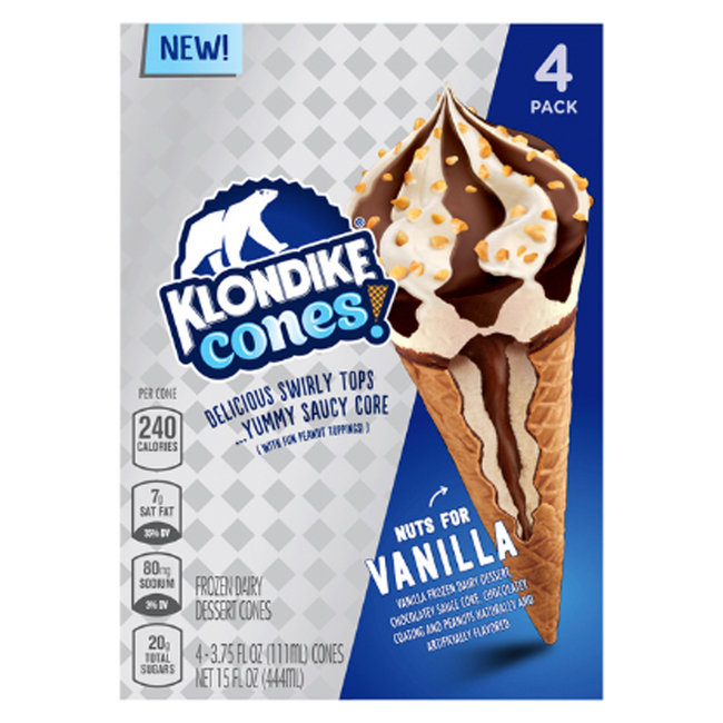 Klondike, Classic Vanilla Cone, 3.75 oz. Cones, 4 Packs (1 Count)