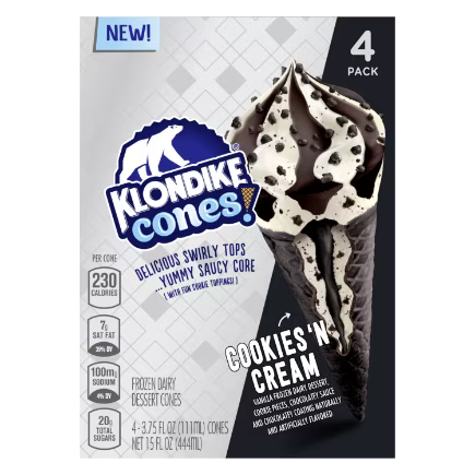 Klondike, Cookies & Cream Cone, 3.75 oz. Cones, 4 Packs (1 Count)