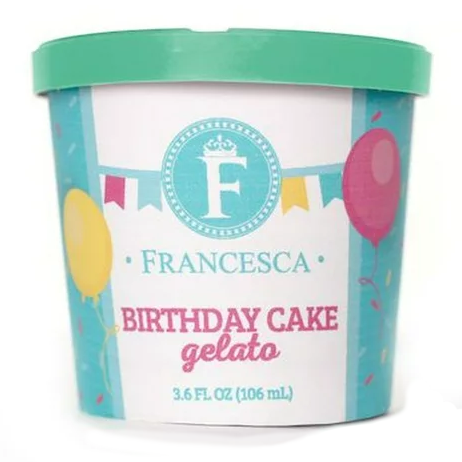 G.S Gelato, Francesca Birthday Cake Gelato Mini Cups, 3.6oz (48 Count)
