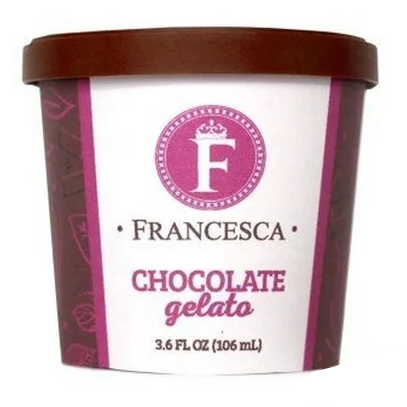 G.S Gelato, Francesca Chocolate Gelato Mini Cups, 3.6oz (48 Count)