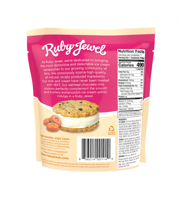 Ruby Jewel Oatmeal Butterscotch Ice Cream Sandwich 5.25 oz (10 count