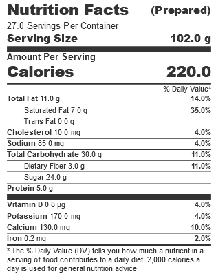 G.S Gelato, Cookies & Cream Gelato, 5 L. (1 Count) nutrition panel