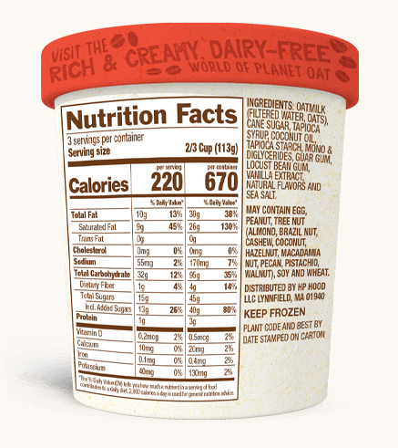 Planet Oat - Vanilla (Pint) nutrition