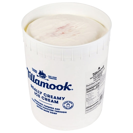 Tillamook, White Chocolate Chip Raspberry Ice Cream - 3 Gallons open