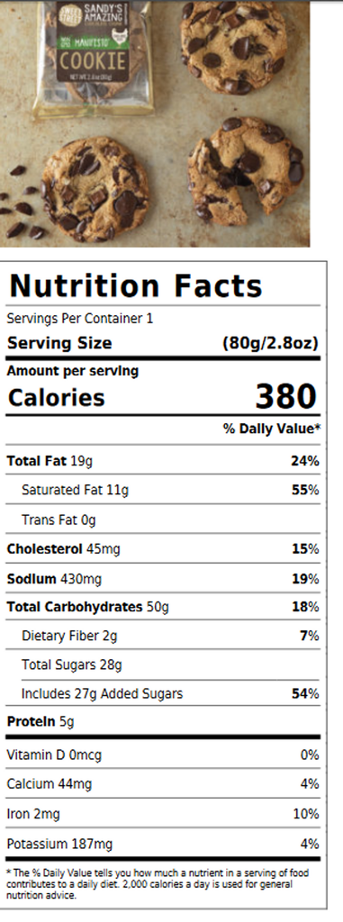 Sweet Street, Sandy's Amazing Chococlate Chunk Manifesto Cookies (8 Count) nutrition