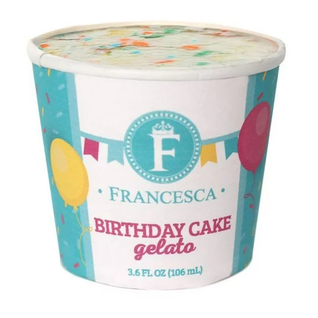 G.S Gelato, Francesca Birthday Cake Gelato Mini Cups, 3.6oz (48 Count) open