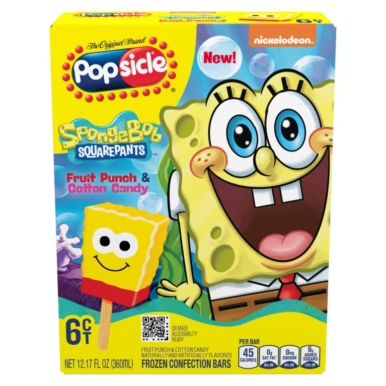 Popsicle, Spongebob Squarepants Face Pops, 12.17 Oz. Box, 6 Pack (1 Count)