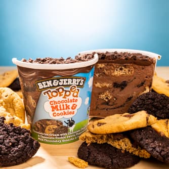Ben & Jerry's Chocolate Milk & Cookies Topp'd Ice Cream (Pint) cut