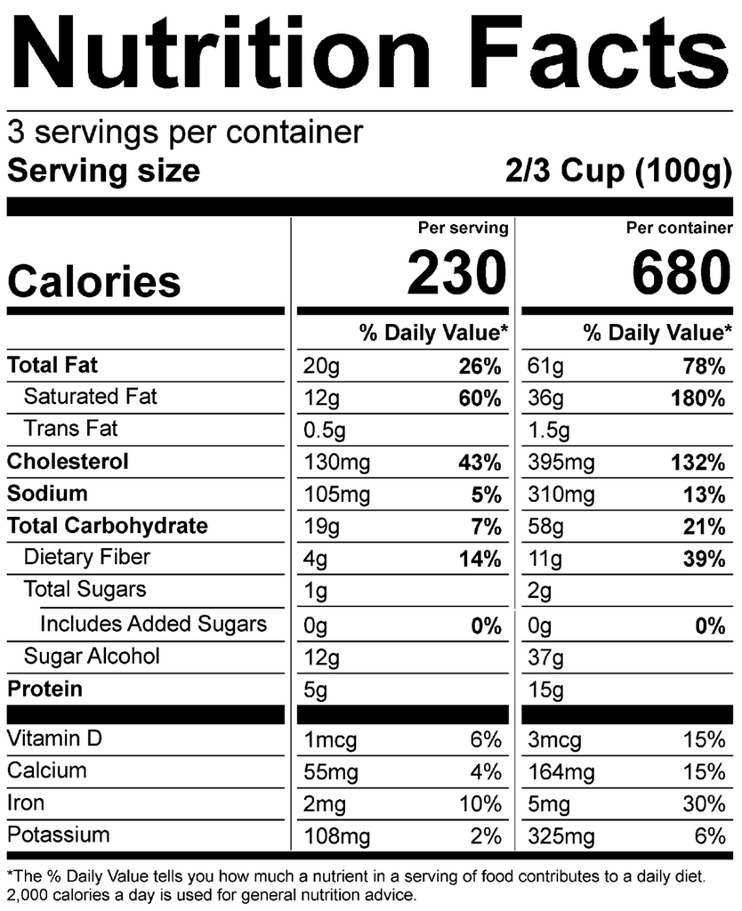 Keto Pint - Chocolate Chip Cookie Dough (Pint) nutrition
