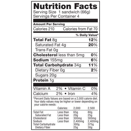 Mrs Fields Ice Cream Cookie Sandwich (Case of 12) nutrition panel
