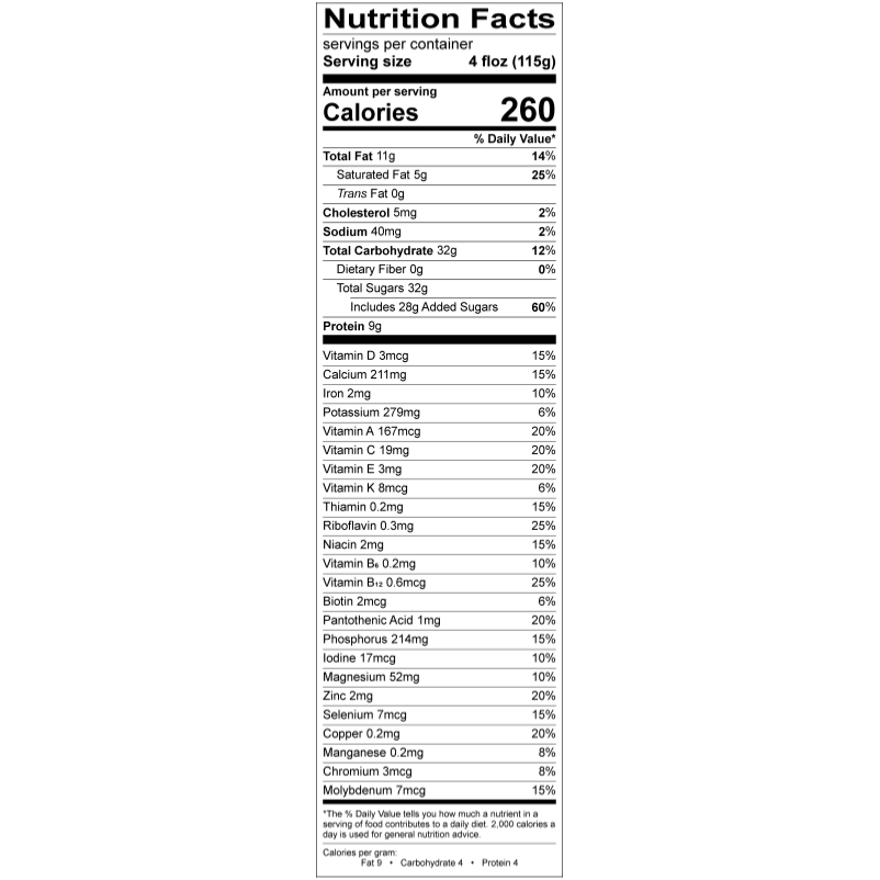 Thrive Gelato - Vanilla - 4 oz Cup (case of 36) nutrition panel