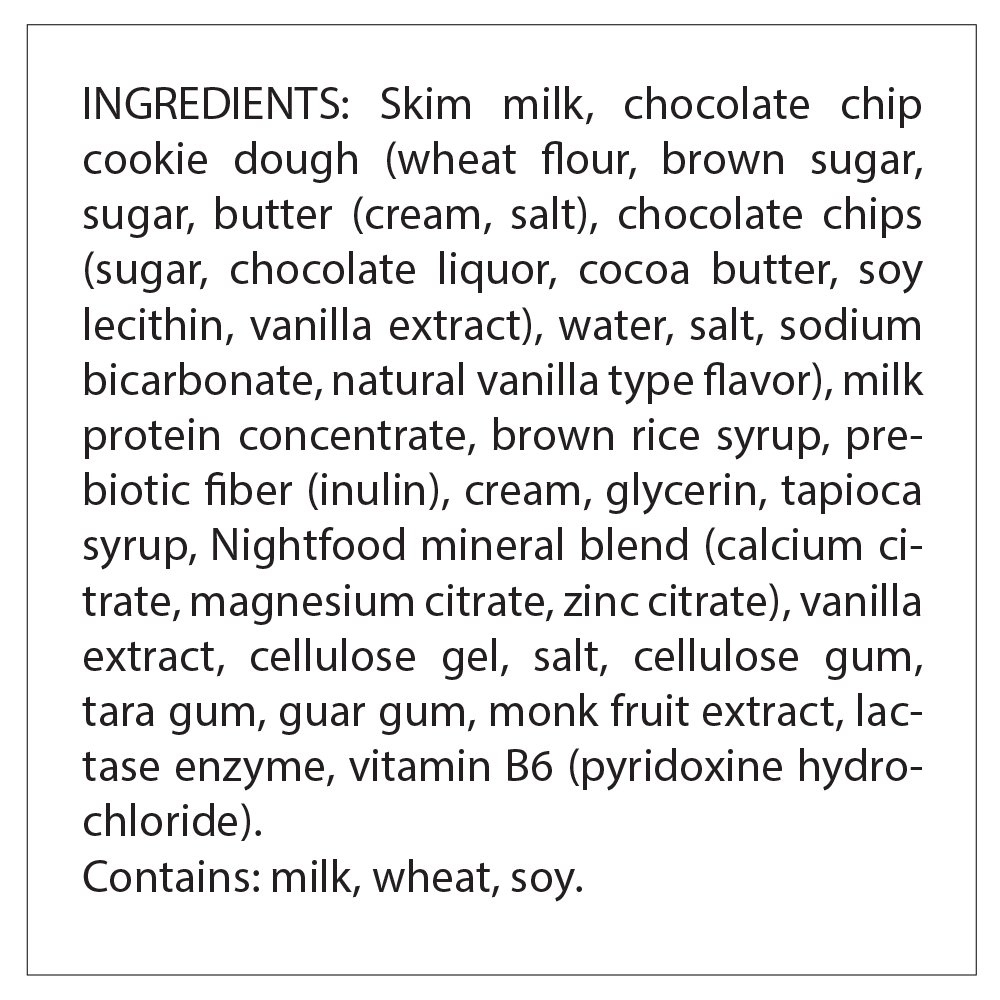 Nightfood Milk & Cookie Dough (Pint) ingredients