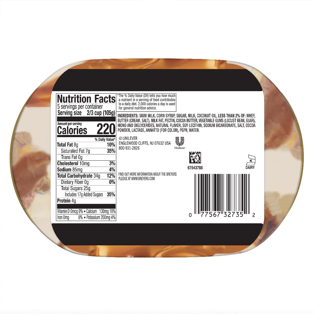 Breyer's, Vanilla Caramel Gelato, 48 oz. (1 Count) nutrition panel