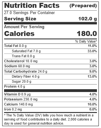 G.S Gelato, Strawberry Gelato, 5 L. (1 Count) nutrition panel