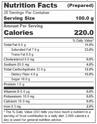 G.S Gelato, Plant Based Oatmilk Strawberry Almond Crisp Frozen Dessert, 5 L. (1 Count) nutrition panel