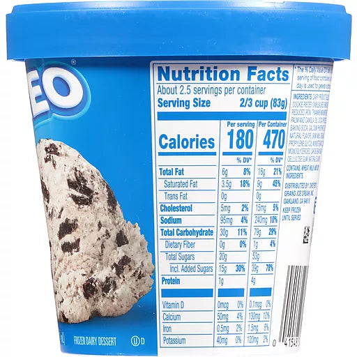 Oreo, Cookies & Cream Ice Cream, Pint (1 Count) nutrition